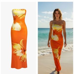 Micas Sunny Floral Cascade Strapless Midi Dress